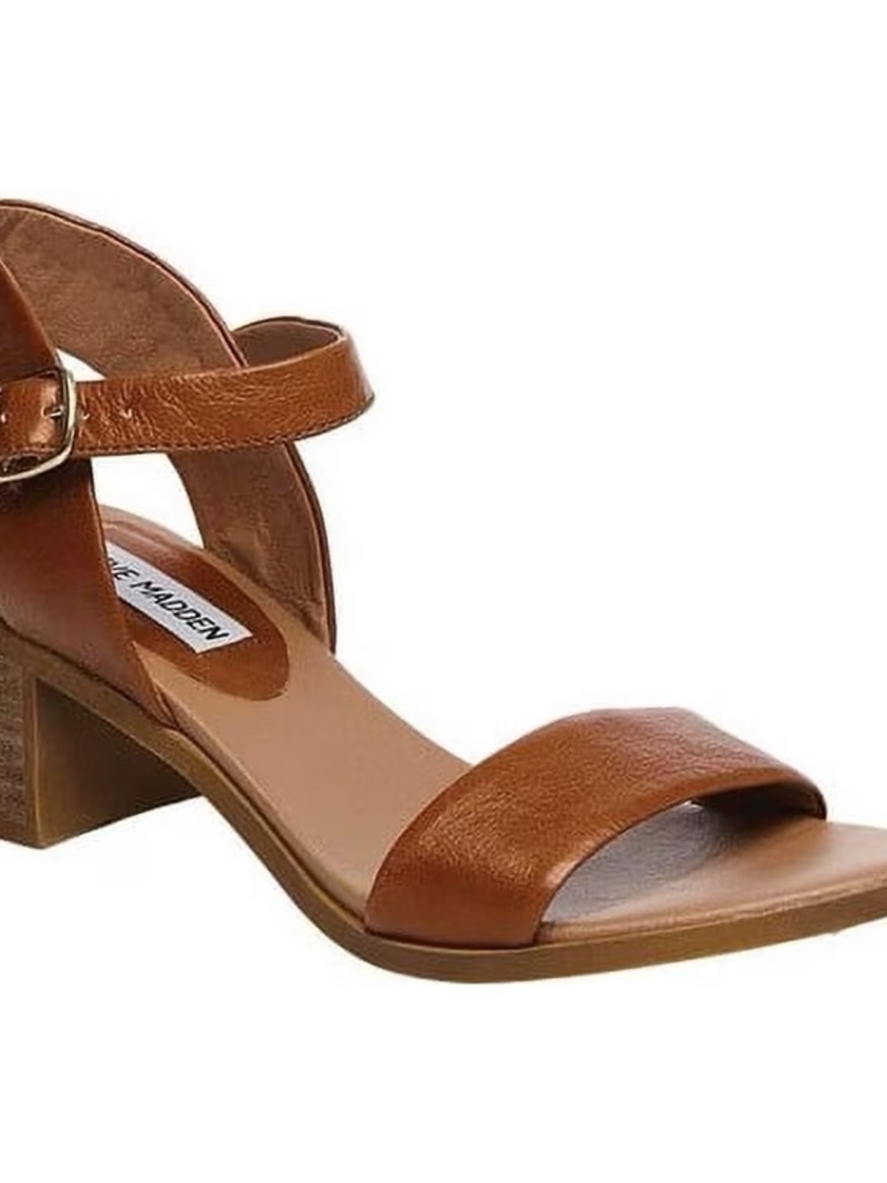 Steve Madden Cognac Leather Low Block Heel Sandal